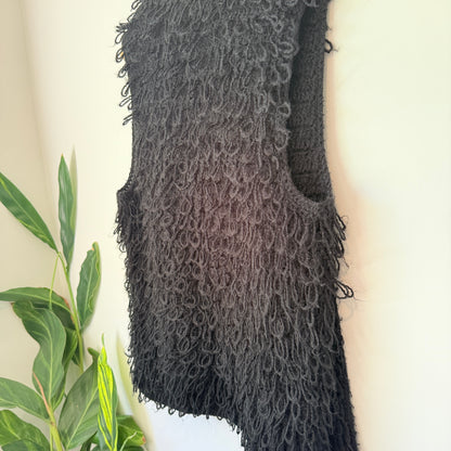 Decjuba Black Fluffy Knit Vest Size S/M