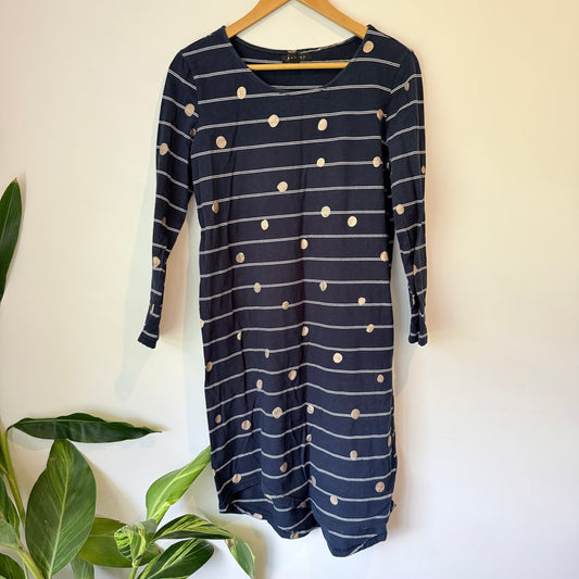 Zafina Navy Stripe & Dot Knit Dress – Size 10
