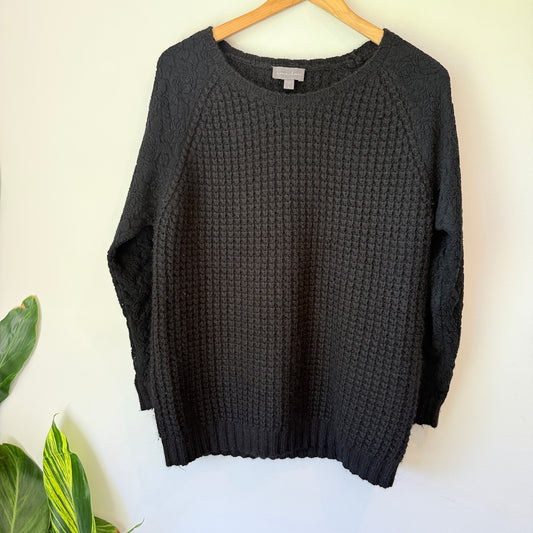 Scarlett NZ Designed Honeycomb Knit & Lace Sweater Size L – Black