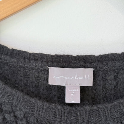 Scarlett NZ Designed Honeycomb Knit & Lace Sweater Size L – Black