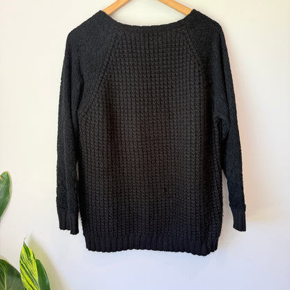 Scarlett NZ Designed Honeycomb Knit & Lace Sweater Size L – Black