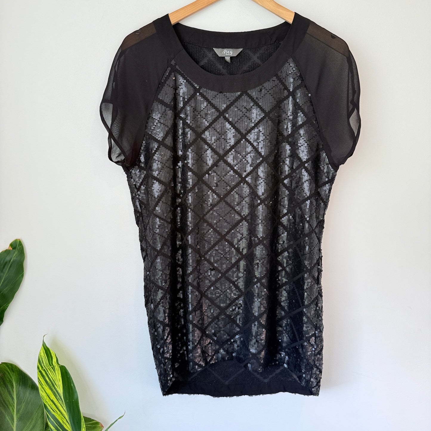 Max Black Sequinned Top Size 8