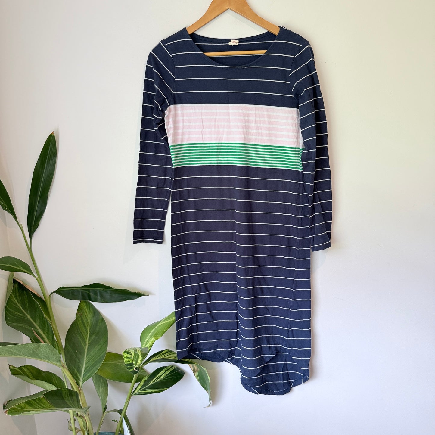Elm Navy Stripe Colour-Block Long Sleeve Dress – Size 10