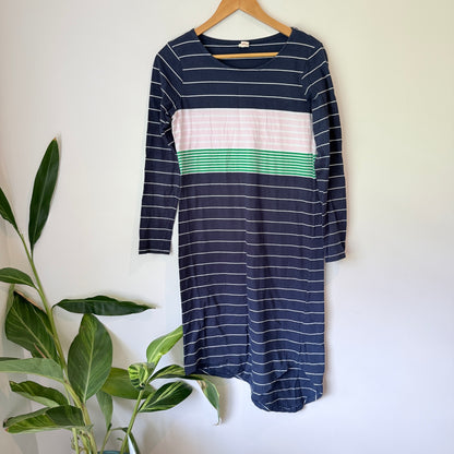 Elm Navy Stripe Colour-Block Long Sleeve Dress – Size 10