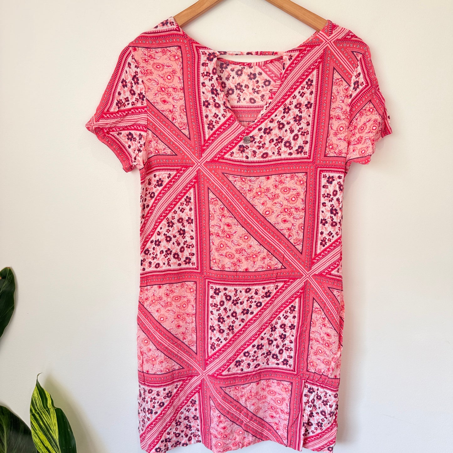 All About Eve Patchwork Floral Print T-Shirt Dress Pink - 8/XS