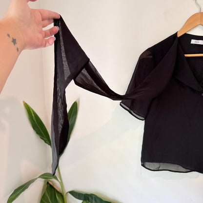 Liam (NZ)Sheer Short-Sleeve Button Front Blouse in Black – Size 6