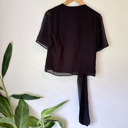 Liam (NZ)Sheer Short-Sleeve Button Front Blouse in Black – Size 6