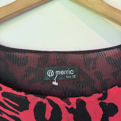 Merric Red & Black Leopard Print Dress – Size 12