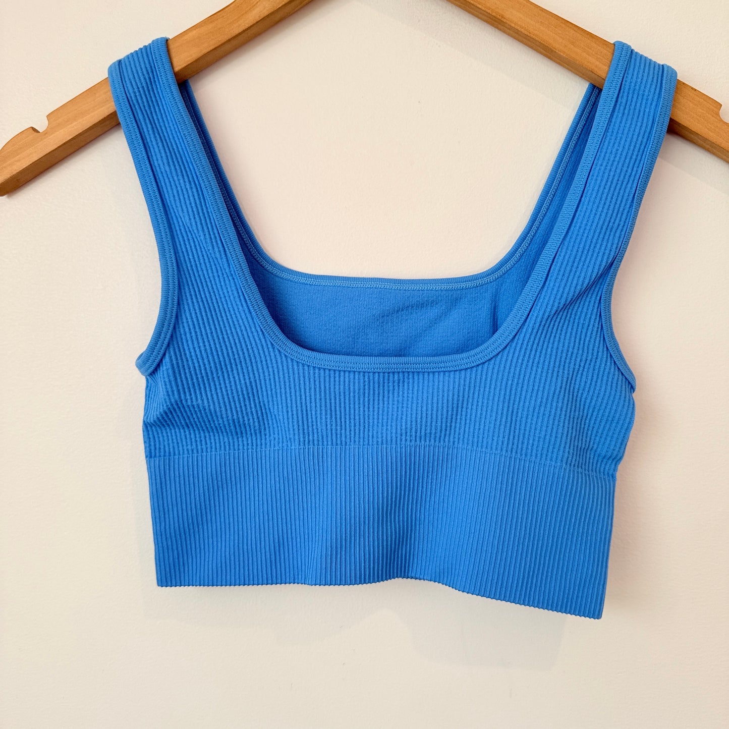 GLASSONS Seamless Ribbed Crop Top Blue - XS/S