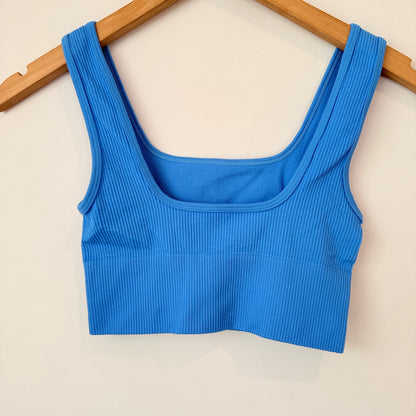 GLASSONS Seamless Ribbed Crop Top Blue - XS/S