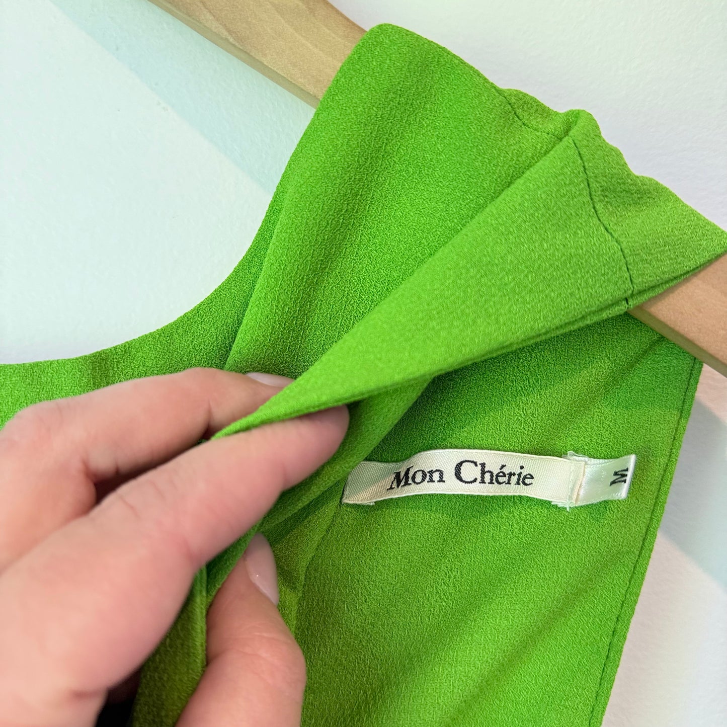 Mon Cherie Green Dress – Elegant Style with Back Tie Detail - Size M
