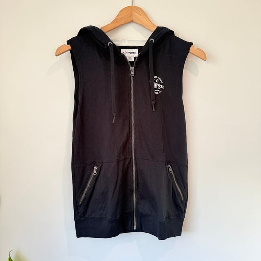 Converse Size XS Black Sleeveless Zip Up Hoodie Cotton Blend