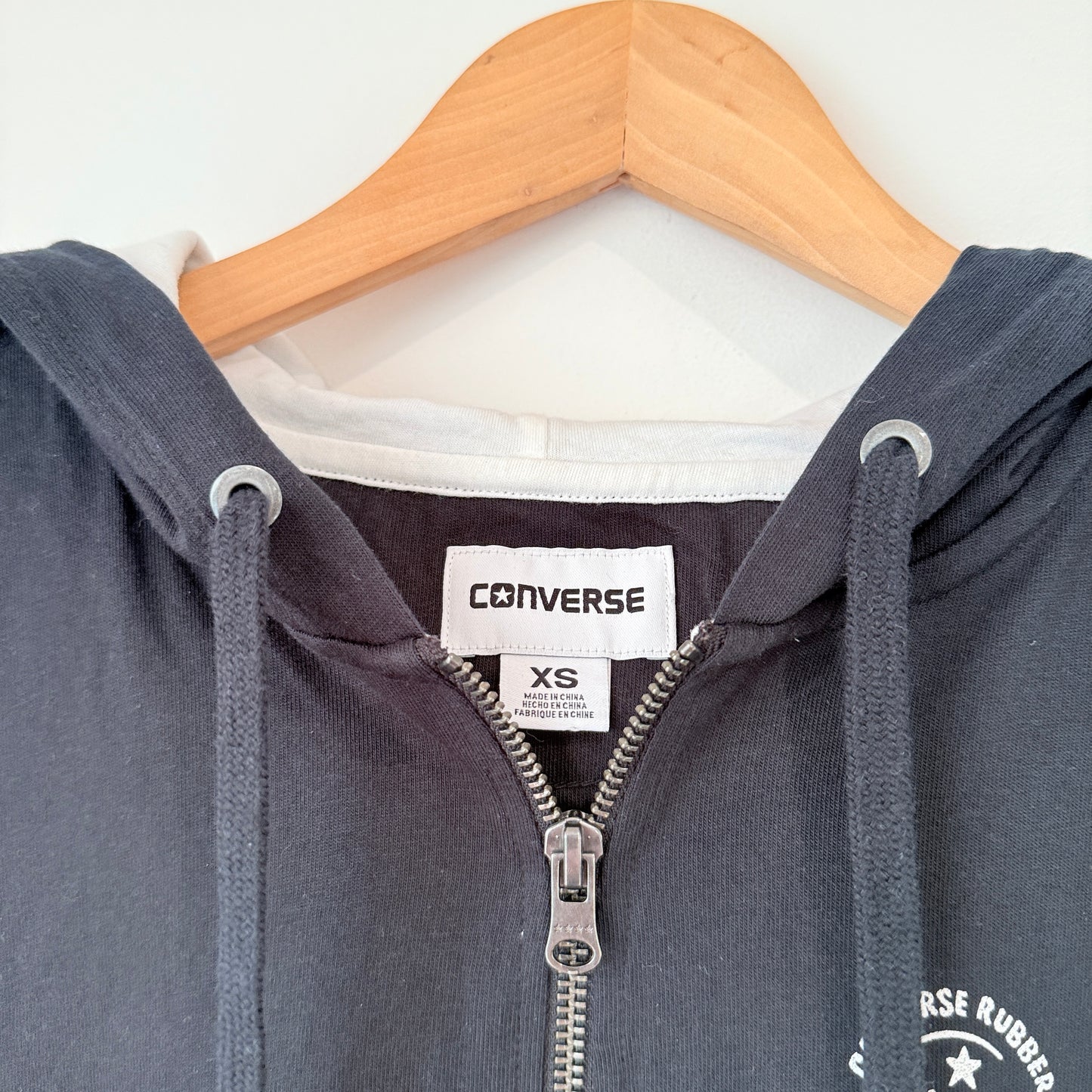 Converse Size XS Black Sleeveless Zip Up Hoodie Cotton Blend