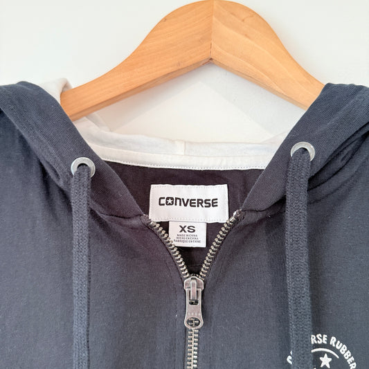 Converse Size XS Black Sleeveless Zip Up Hoodie Cotton Blend