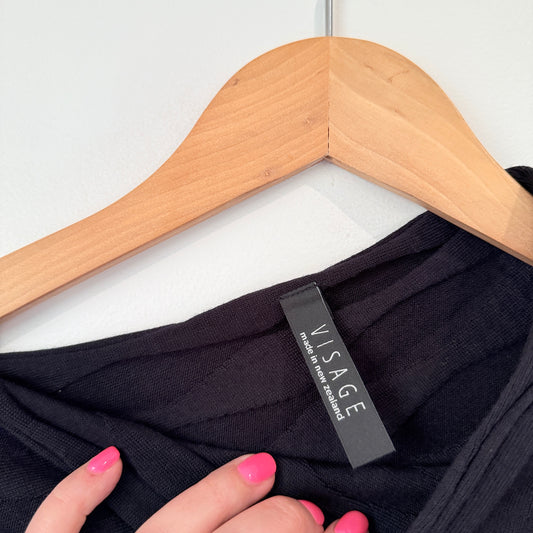 Visage (NZ Made) Size S-M Black Merino Poncho Wavy Texture