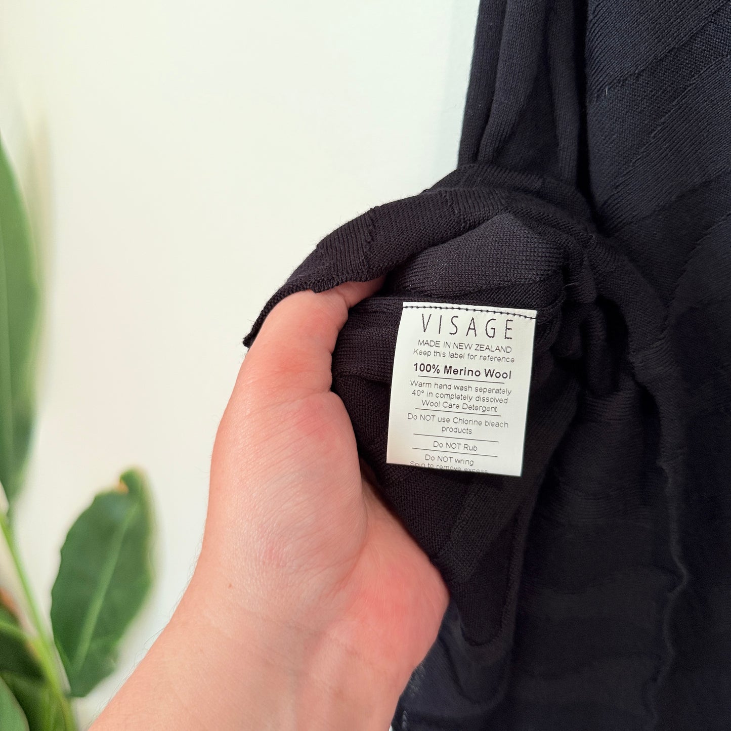 Visage (NZ Made) Size S-M Black Merino Poncho Wavy Texture