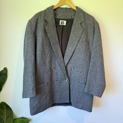 Sportscraft (NZ Made) Size 16 Gray Houndstooth Wool Blazer – Double-Breasted Classic