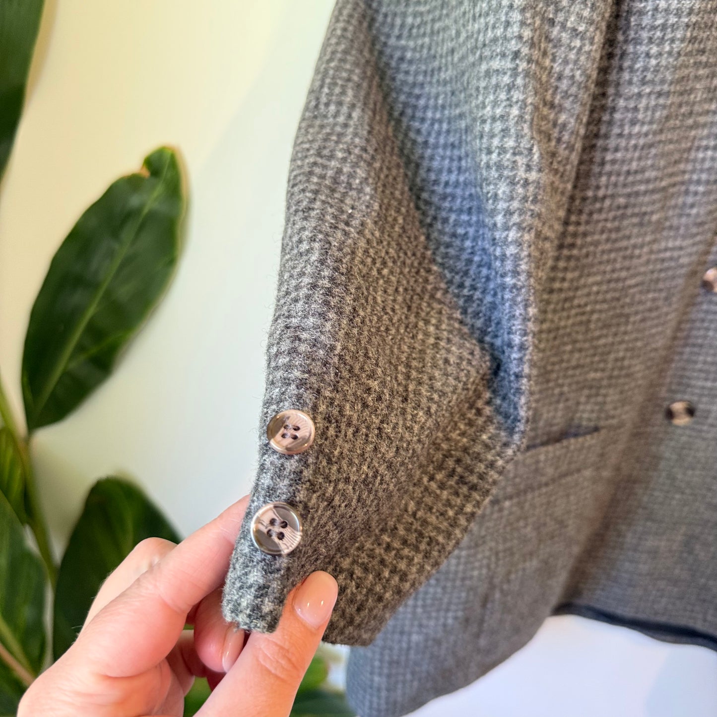 Sportscraft (NZ Made) Size 16 Gray Houndstooth Wool Blazer – Double-Breasted Classic