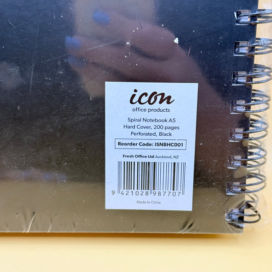 3 Pack ICON A5 Spiral Notebook – 200-Page Hard Cover (Black)