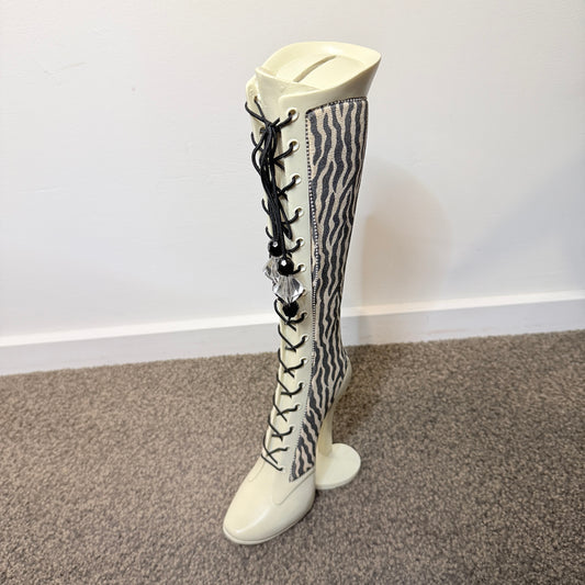 Amberlene Access Tall Lace-Up Boot Coin Bank – Zebra Print Money Box
