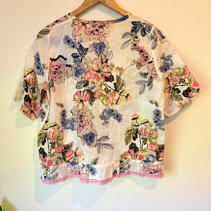 Susie Holland NZ Made Cotton Floral Ruffle Detail Top - 51cm Underarm