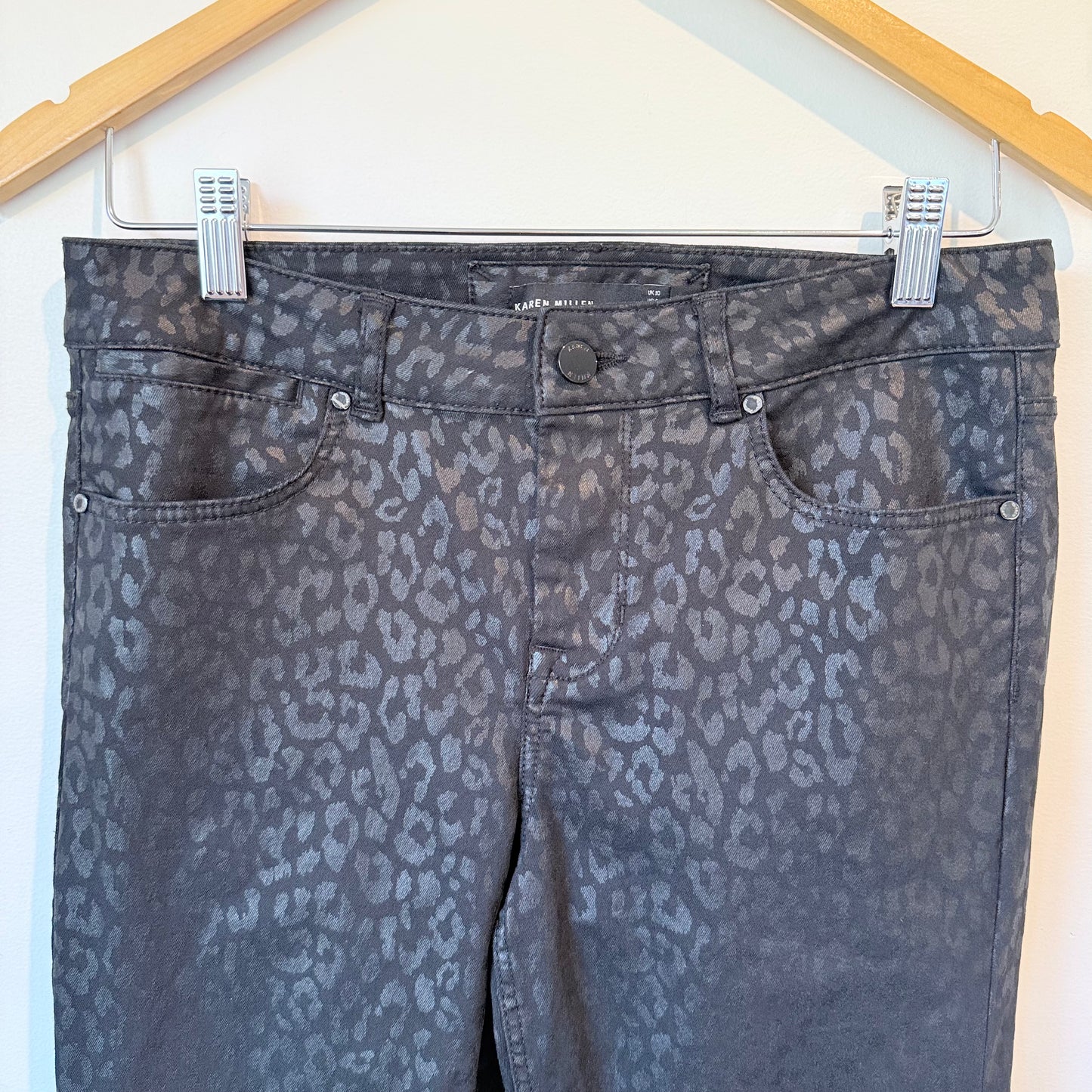 Karen Millen Size 6 Black Leopard Print Pants