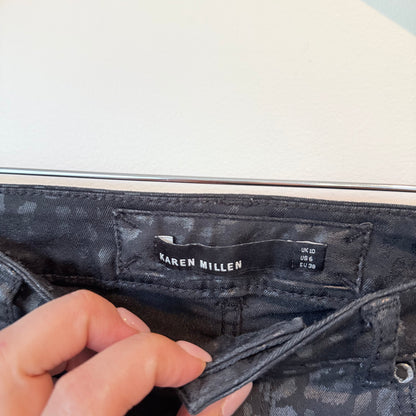 Karen Millen Size 6 Black Leopard Print Pants