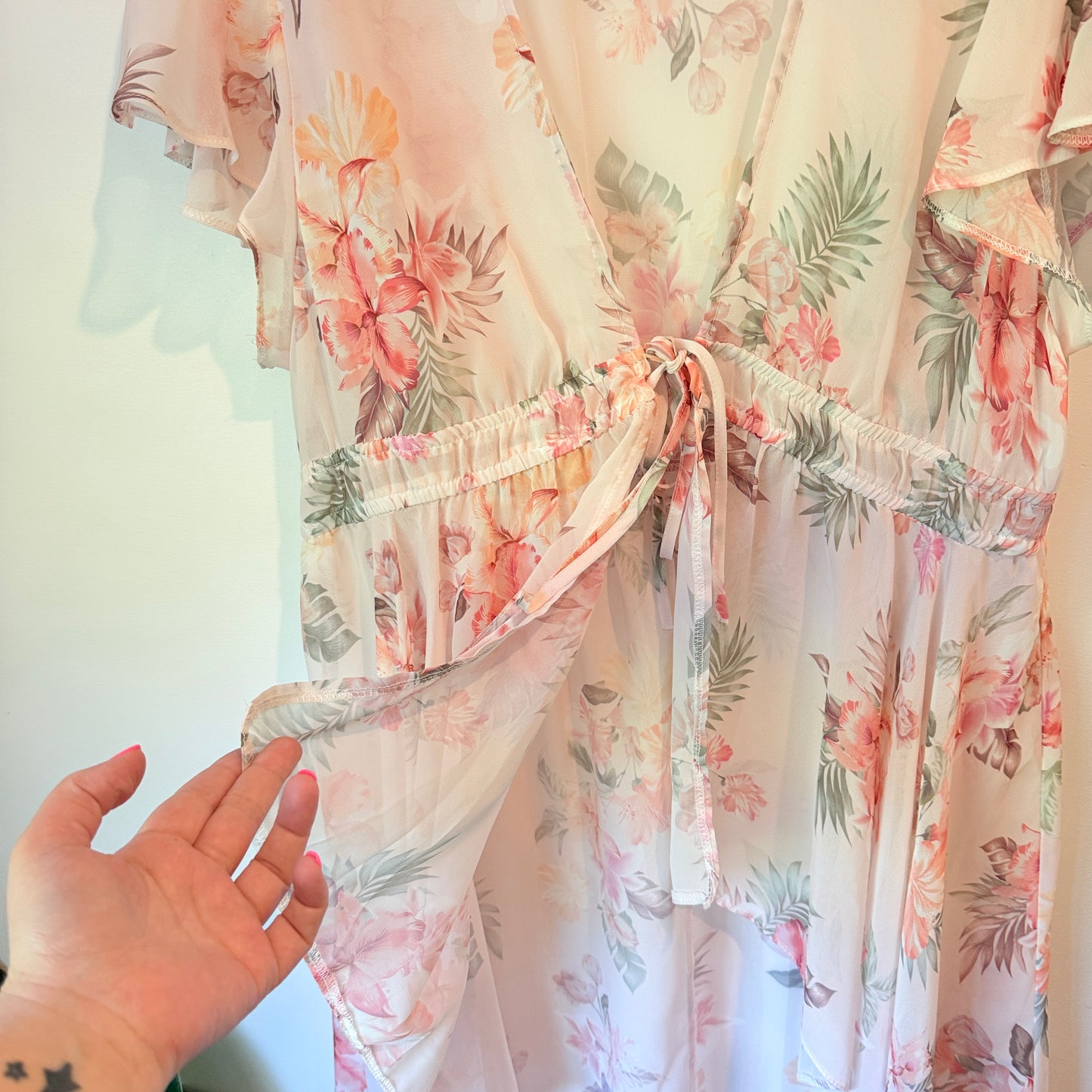 Primark Size 18 Pink & Green Floral Sheer Cover Up