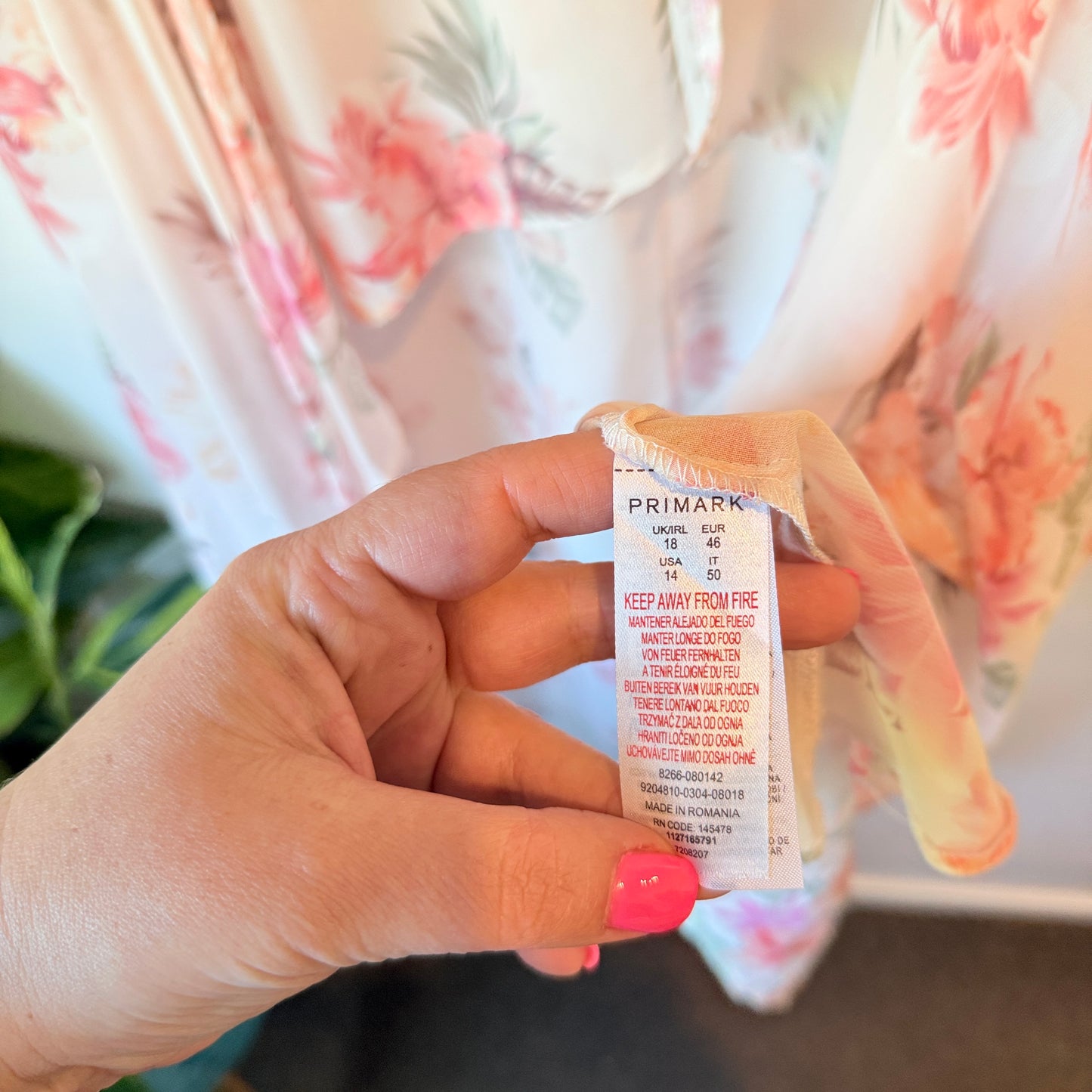 Primark Size 18 Pink & Green Floral Sheer Cover Up