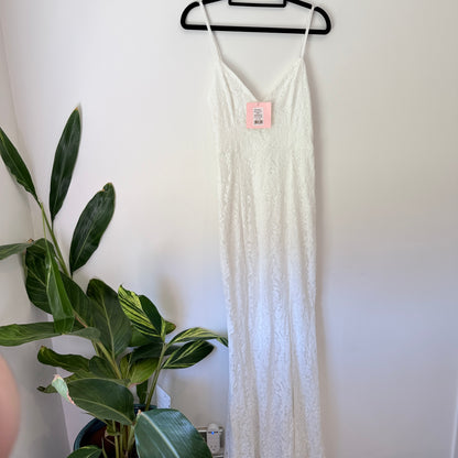 Showpo Always Extra Dress White Lace Maxi Dress (Size 8)