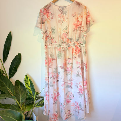 Primark Size 18 Pink & Green Floral Sheer Cover Up