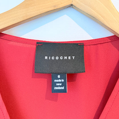Ricochet NZ Made Size 6 Red Asymmetric Draped Top