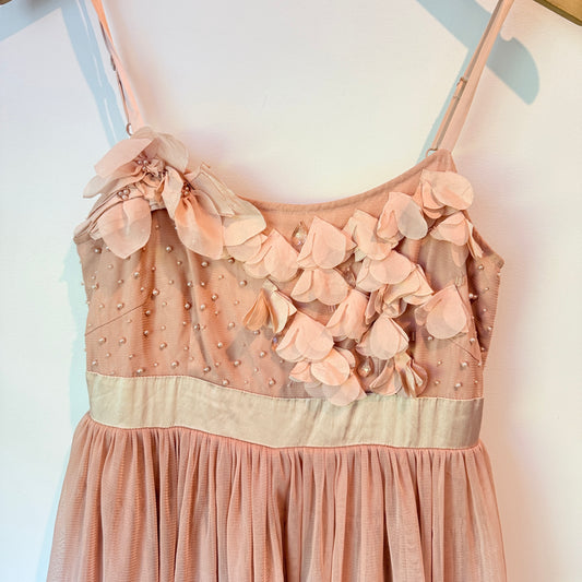 Alannah Hill Size 10 Pink Tiered Dress with Floral Appliqué