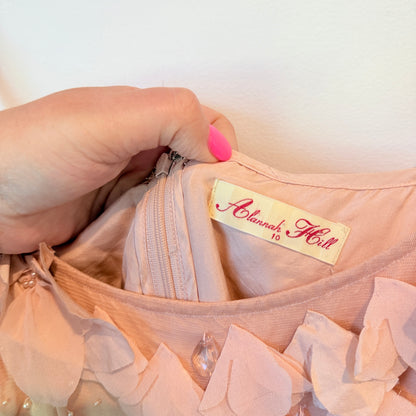 Alannah Hill Size 10 Pink Tiered Dress with Floral Appliqué