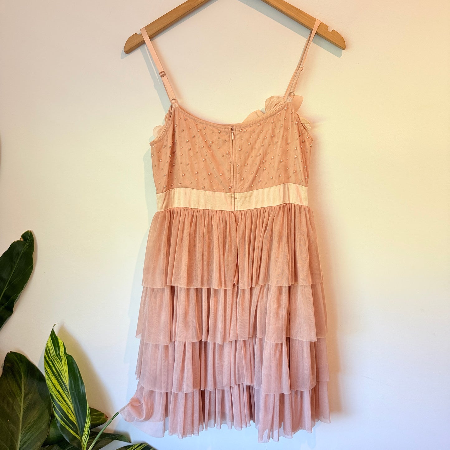 Alannah Hill Size 10 Pink Tiered Dress with Floral Appliqué