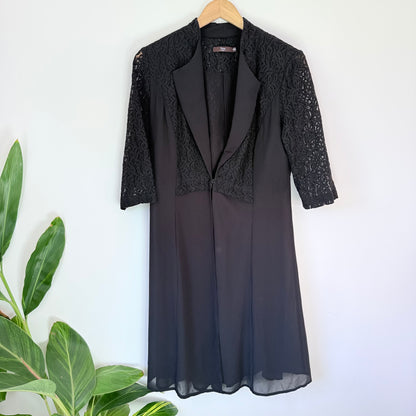 Faye Brown Size 10 Black Lace Dress Coat Set