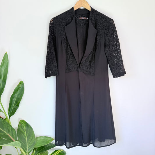 Faye Brown Size 10 Black Lace Dress Coat Set