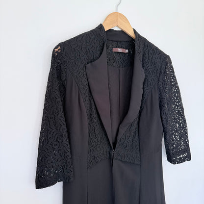 Faye Brown Size 10 Black Lace Dress Coat Set
