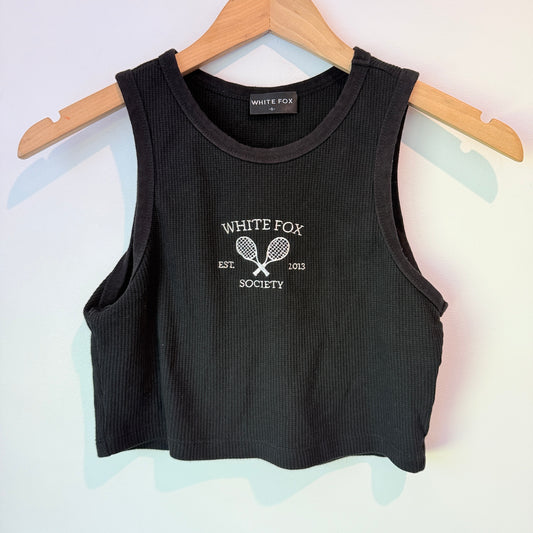 White Fox Society Size S Black Ribbed Crop Top