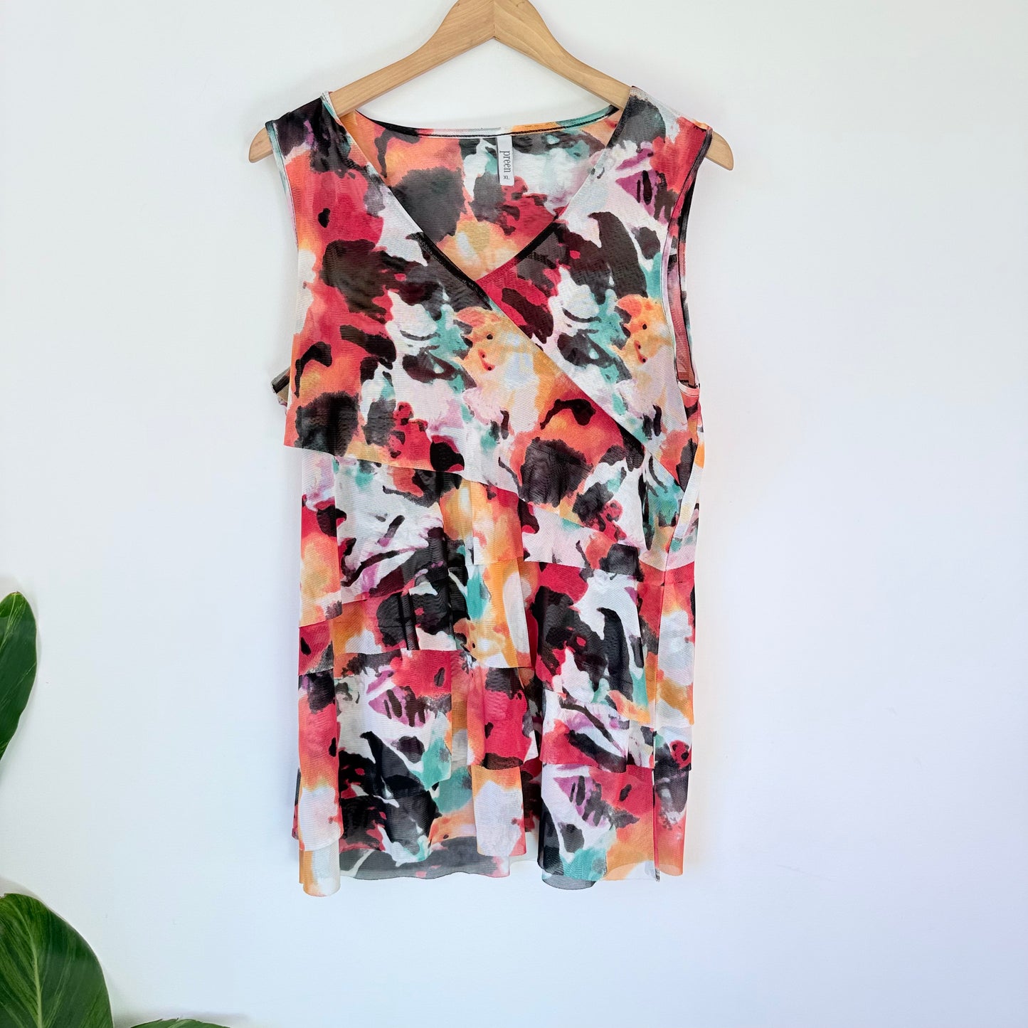 Preen Sleeveless Floral Ruffled Top – Size XL