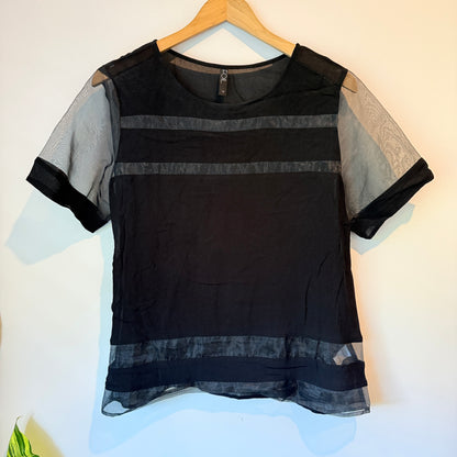 Foil Size 14 Semi-Sheer Black Blouse
