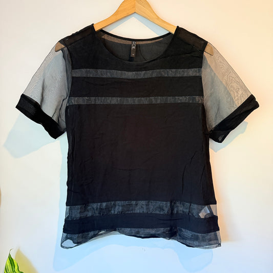 Foil Size 14 Semi-Sheer Black Blouse
