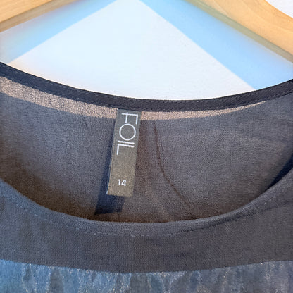 Foil Size 14 Semi-Sheer Black Blouse