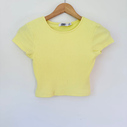 Tiger Mist Yellow Crop Top – Short Sleeve, Trendy Style, XS