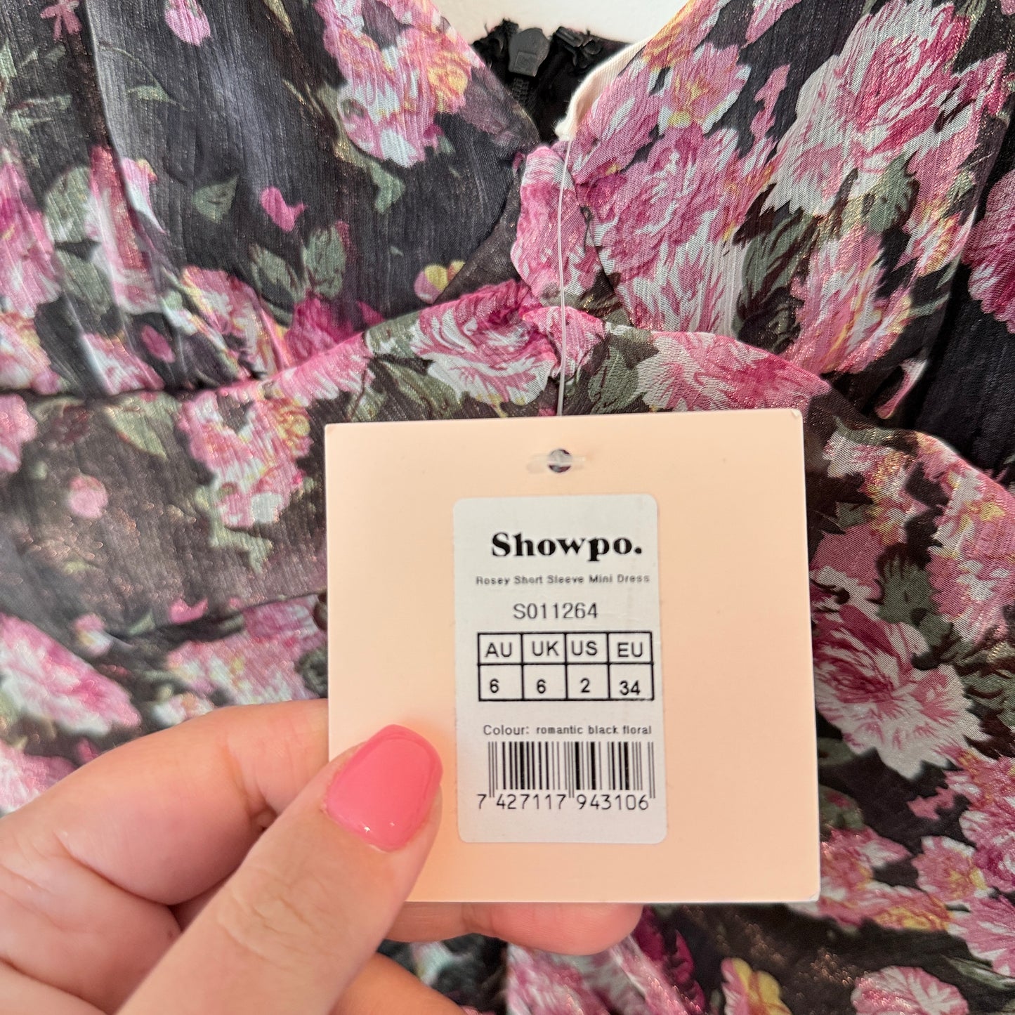 Showpo Rosey Short Sleeve Floral Mini Dress Size 6
