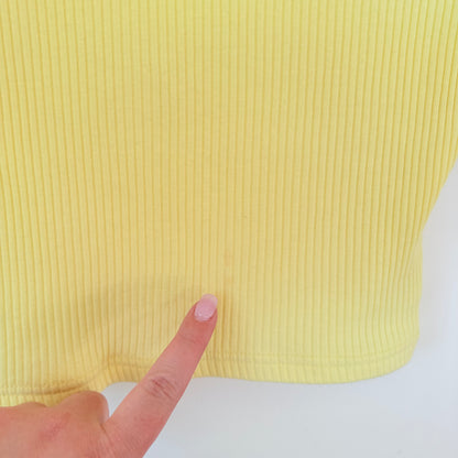 Tiger Mist Yellow Crop Top – Short Sleeve, Trendy Style, XS