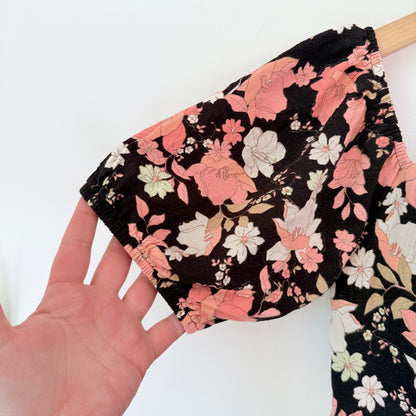 Dotti Black Floral Off-Shoulder Mini Dress – Puff Sleeves, Size 10