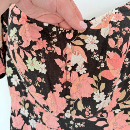 Dotti Black Floral Off-Shoulder Mini Dress – Puff Sleeves, Size 10