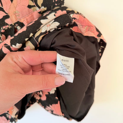 Dotti Black Floral Off-Shoulder Mini Dress – Puff Sleeves, Size 10