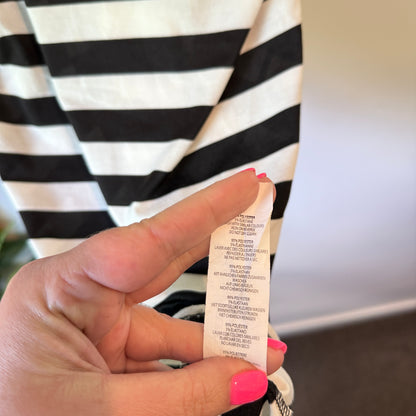 Boohoo Size 6 Black & White Striped Stretch-Knit Midi Dress